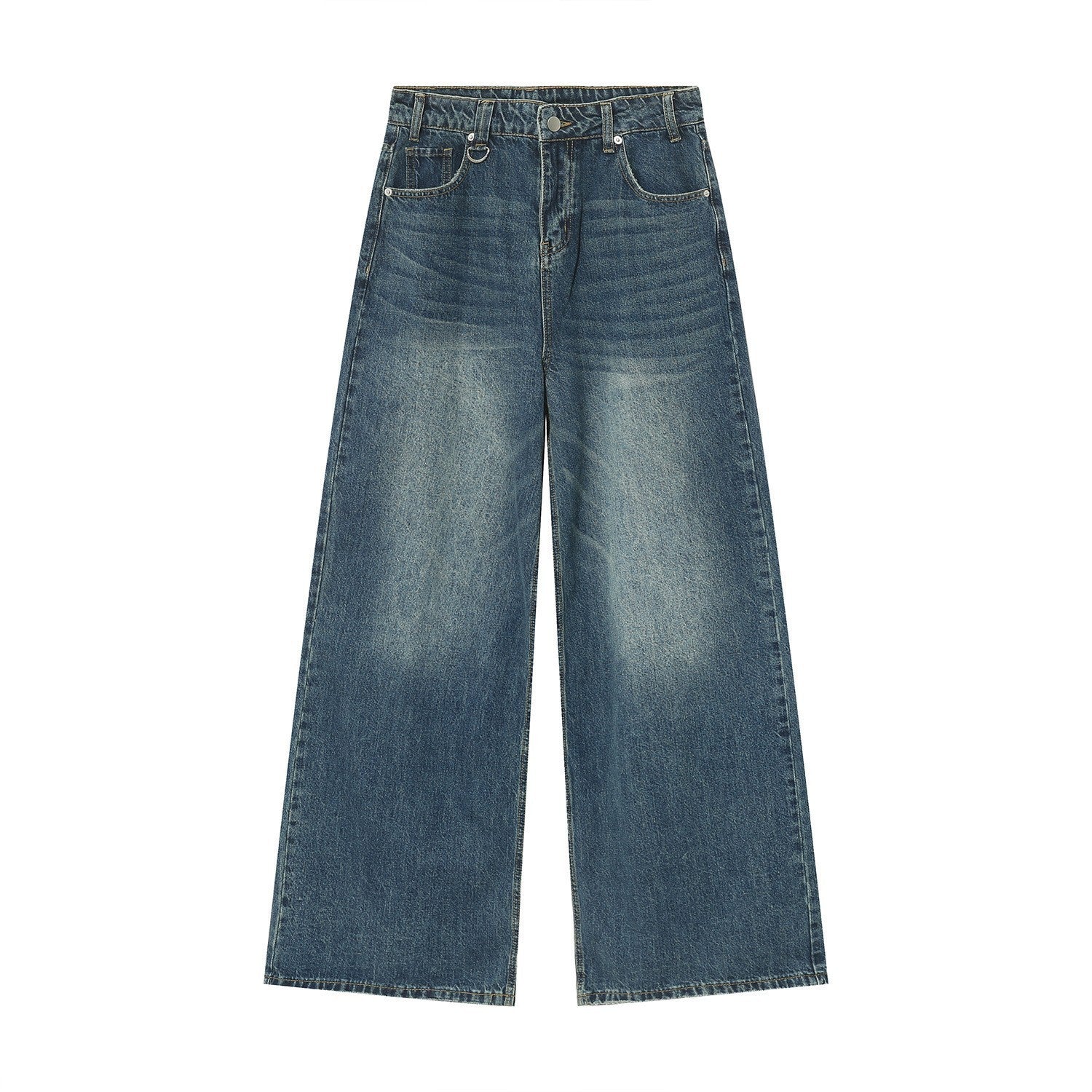Retro Hong Kong Style Distressed Loose Wide Leg Mopping Jeans