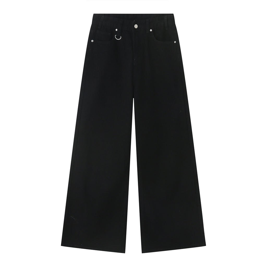 Retro Hong Kong Style Distressed Loose Wide Leg Mopping Jeans